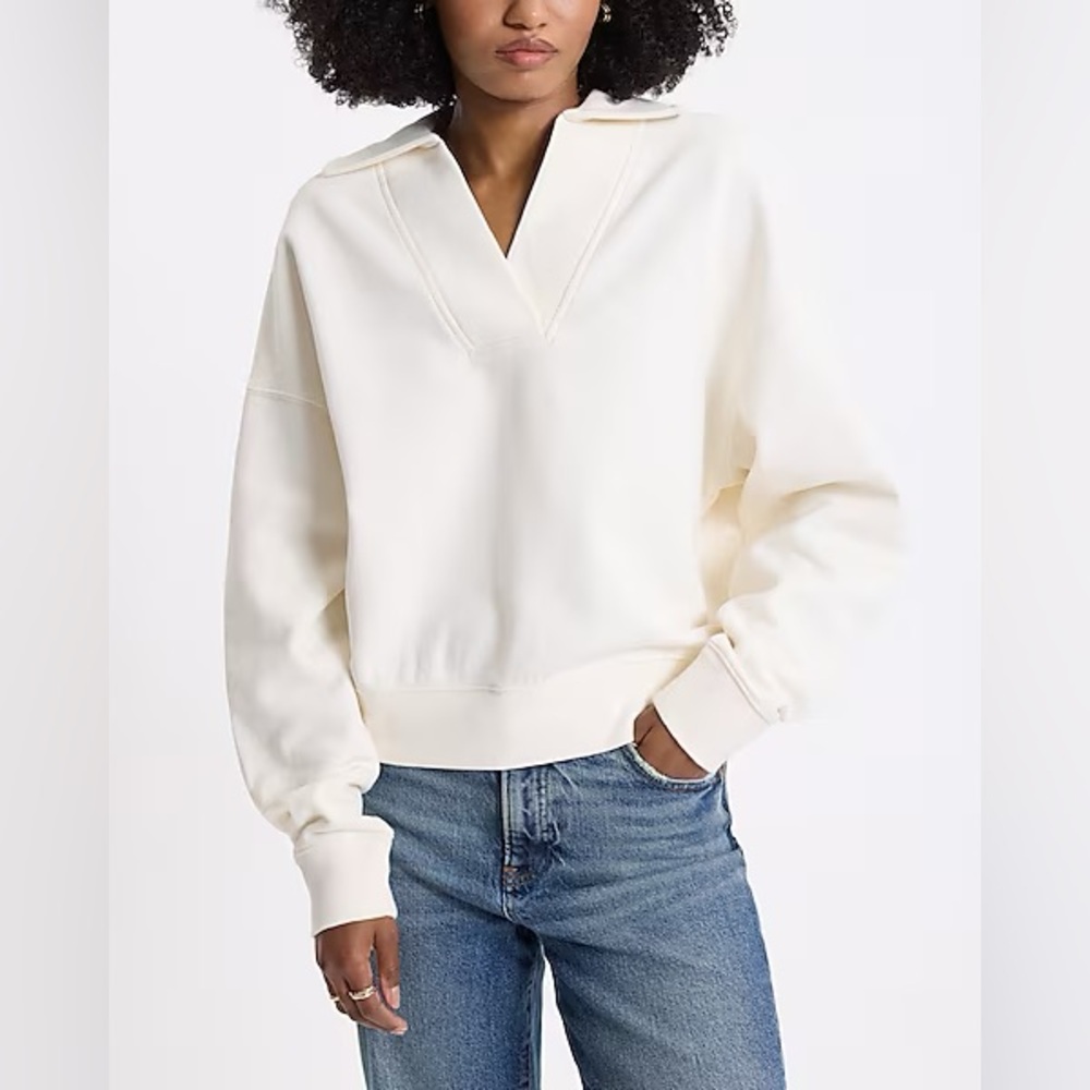 Express Relaxed V-neck Fleece Polo Sweatshirt